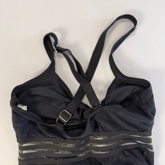 Eomenie Black One Piece Swimsuit Twisted Bust Sheer Panel Detail Size S - Picture 6 of 9